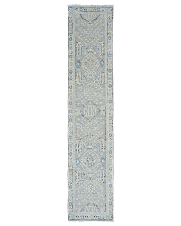 3x12 Ft Gray Oushak Turkish Hand Knotted Traditional Soft Wool Runners